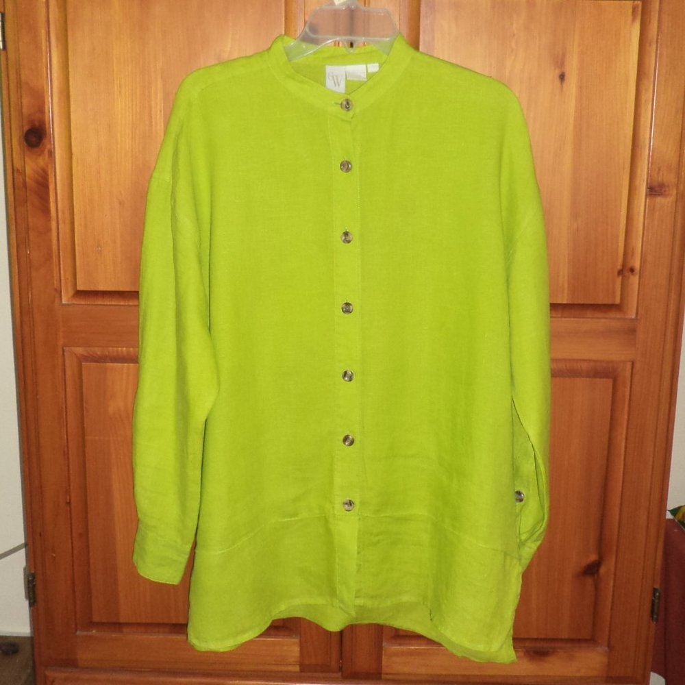 GW bright green L/S buttonfront top sz 12 woman